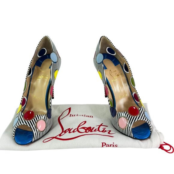 CHRISTIAN LOUBOUTIN Multicolor Lady Bug Polka Dot Heels Made in Italy 37 - 7US - Picture 1 of 10